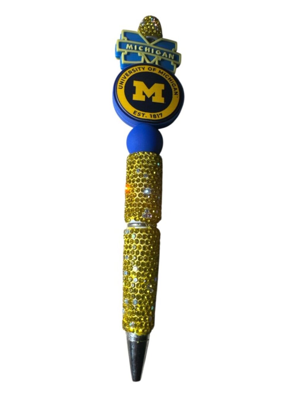 University Of Michigan Bedazzled Ballpoint Pen With Glitter Handle & Logo Topper